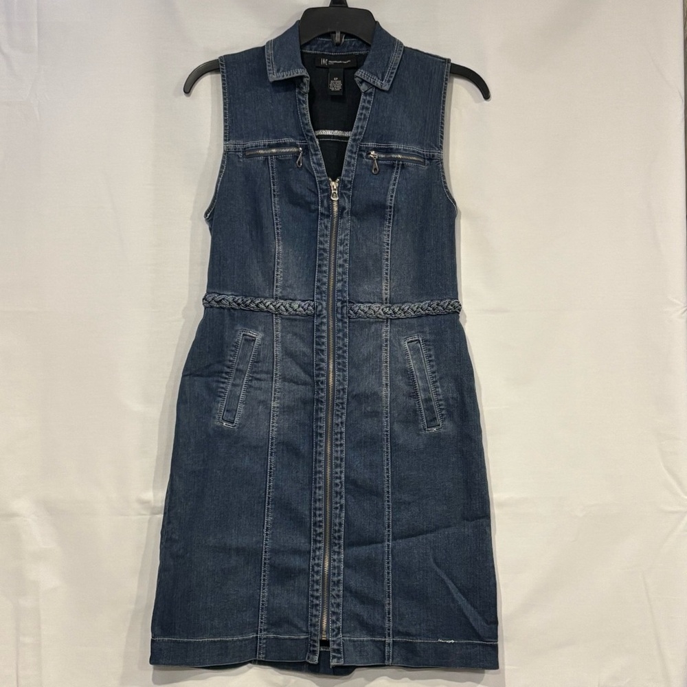 INC International Concepts Petite Zip Front Sleeveless Denim Dress Size 6P